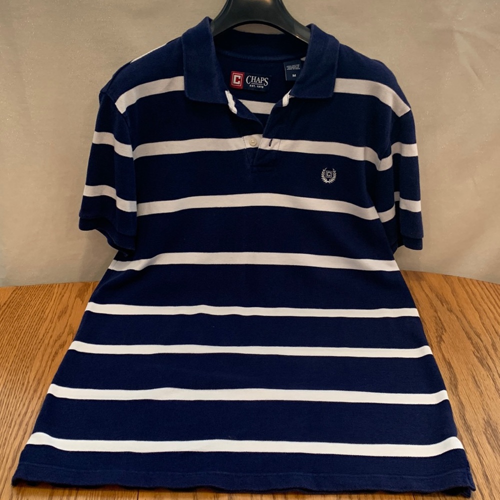 Chaps Blue Striped Polo Shirt Size M